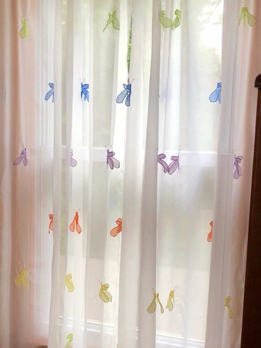 Sheer White Curtains with Multicolor Butterflies - Picture 3 of 4